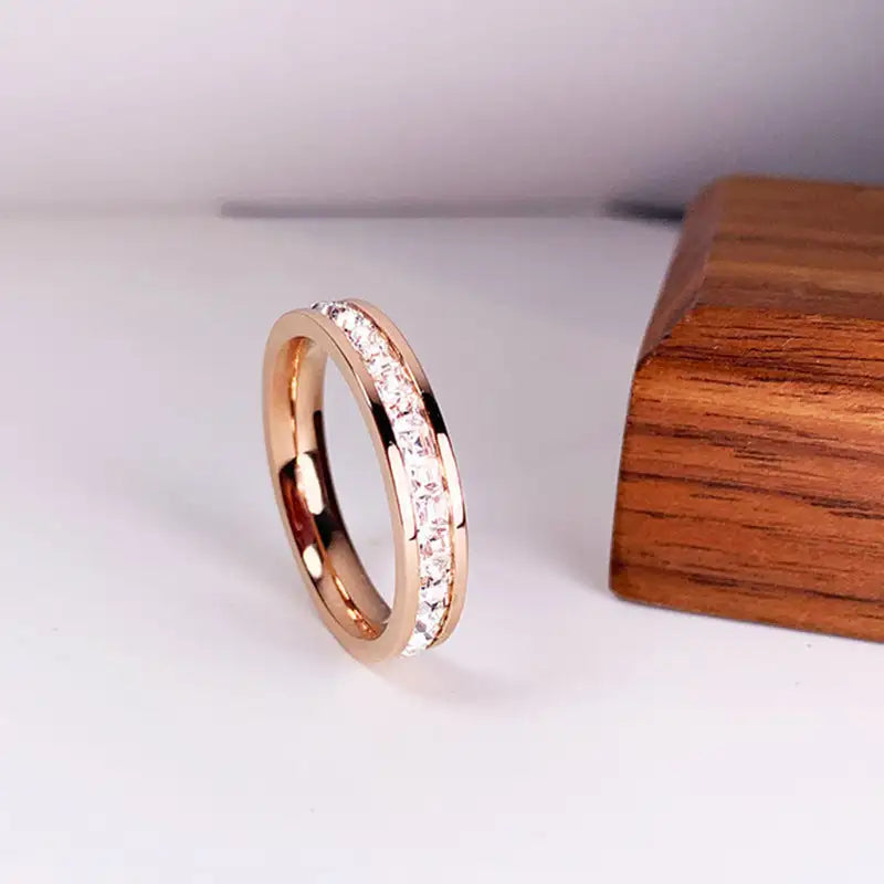 Titanium Steel Couple Single And Double Row Diamond Ring - Lootquake