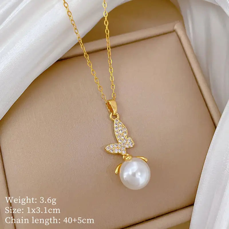 Fairy Pearl Butterfly Full Diamond Light Luxury Temperament Gorgeous Full Diamond Necklace - Lootquake