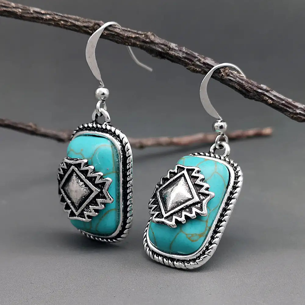 Ethnic Shield Retro Green Turquoise Earrings - Lootquake