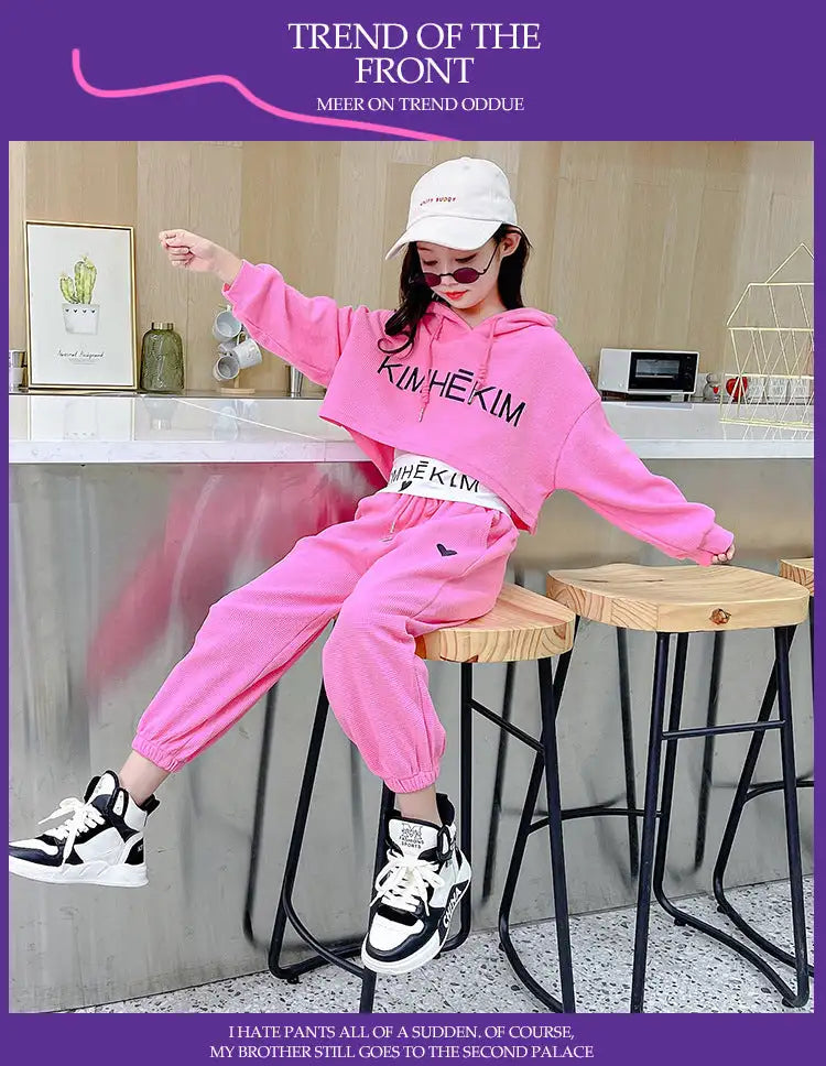 Autumn Baby Girl 3 Pieces Clothes Set Children Long Sleeve Letter Pullover + Sleeveless Top + Sport Pant Suit Girls Tracksuit - Lootquake
