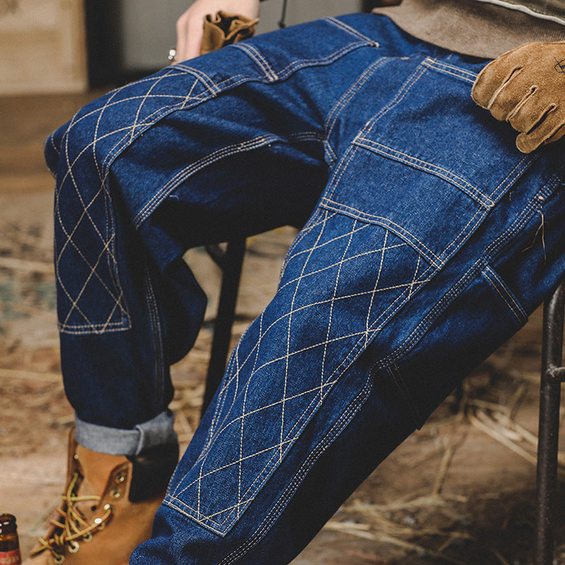 Retro Workwear Jeans Men's Autumn Loose Bright Line - Lootquake