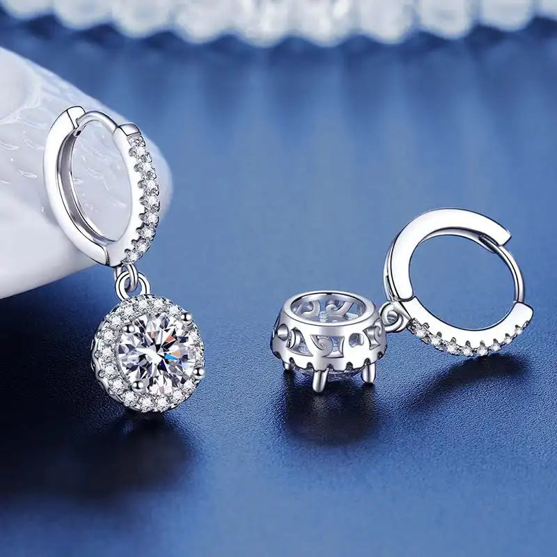 Diamond S925 Sterling Silver Round Bag Earrings - Lootquake