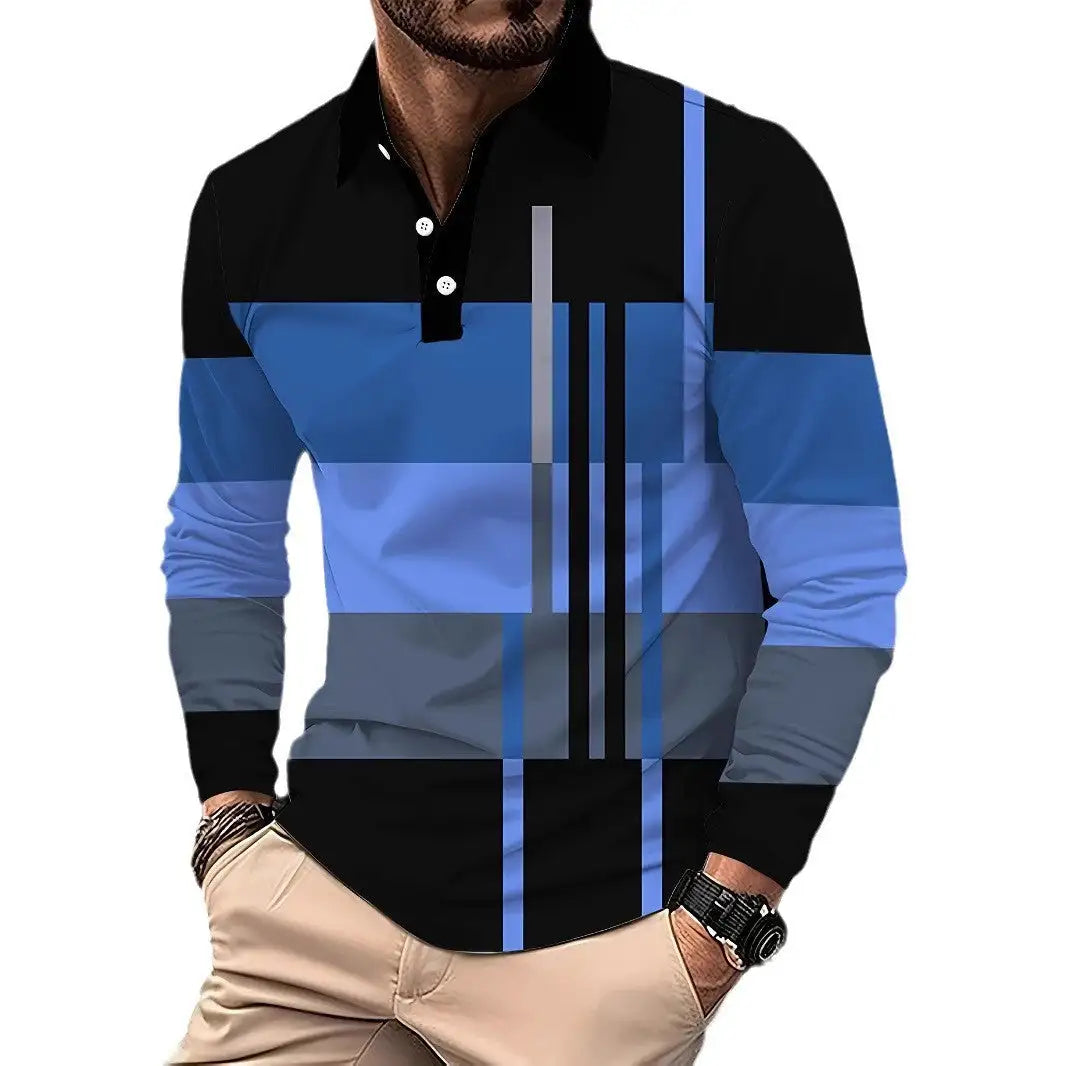 Men's Button Casual Slim Lapel 3D Printed Long Sleeve - Lootquake