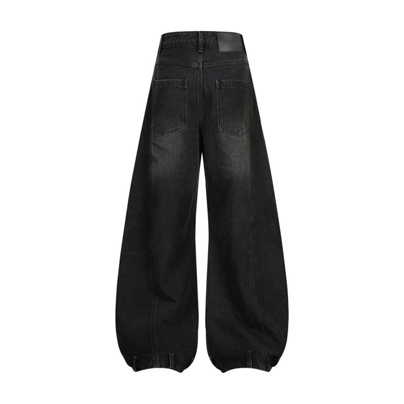 Retro Washed Ripped Deconstruction Stitching Design Straight Jeans - Lootquake