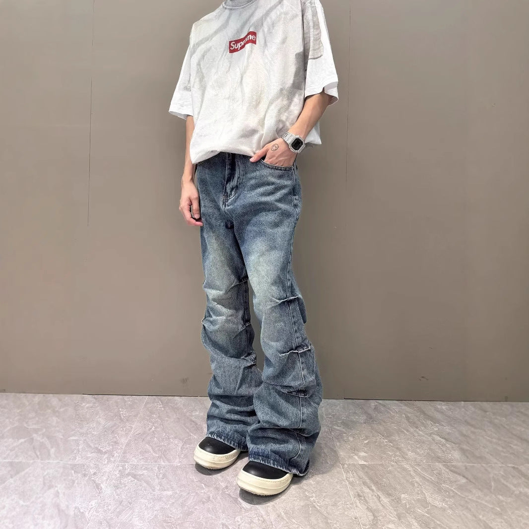 American High Street Vibe Retro Washed Pleated Skinny Jeans - Lootquake