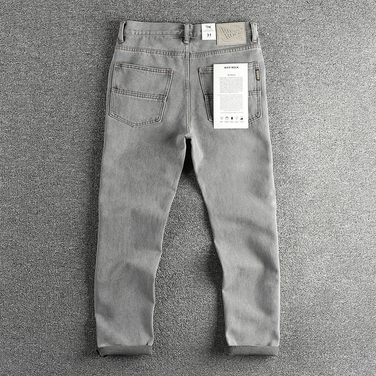 Retro Washed Distressed Cement Gray Jeans For Men - Lootquake