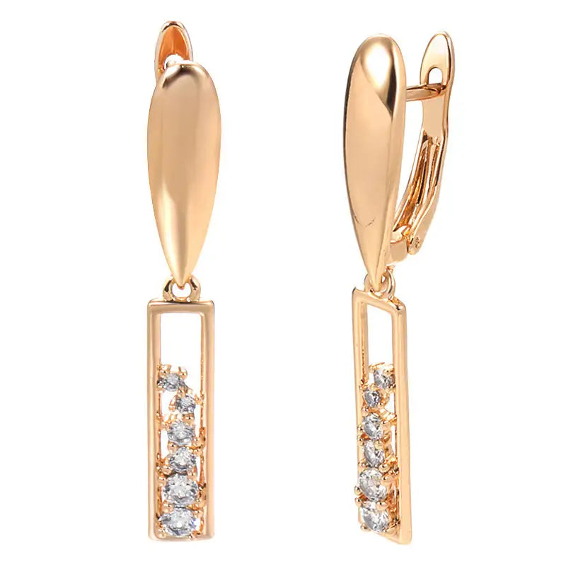 Copper Plated Gold Zircon Earrings Women's Fashionable Rose Gold Rectangular - Lootquake