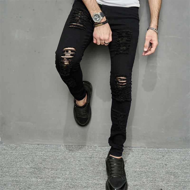 Men's Leisure Ripped Denim Feet Personality Trendy Jeans - Lootquake
