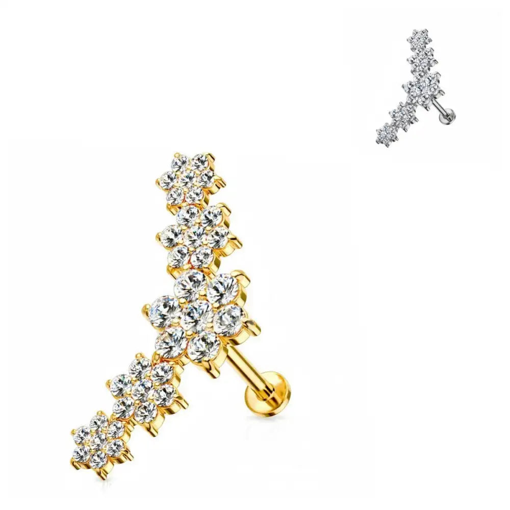 316 Stainless Steel Five Flowers Zircon Labret - Lootquake