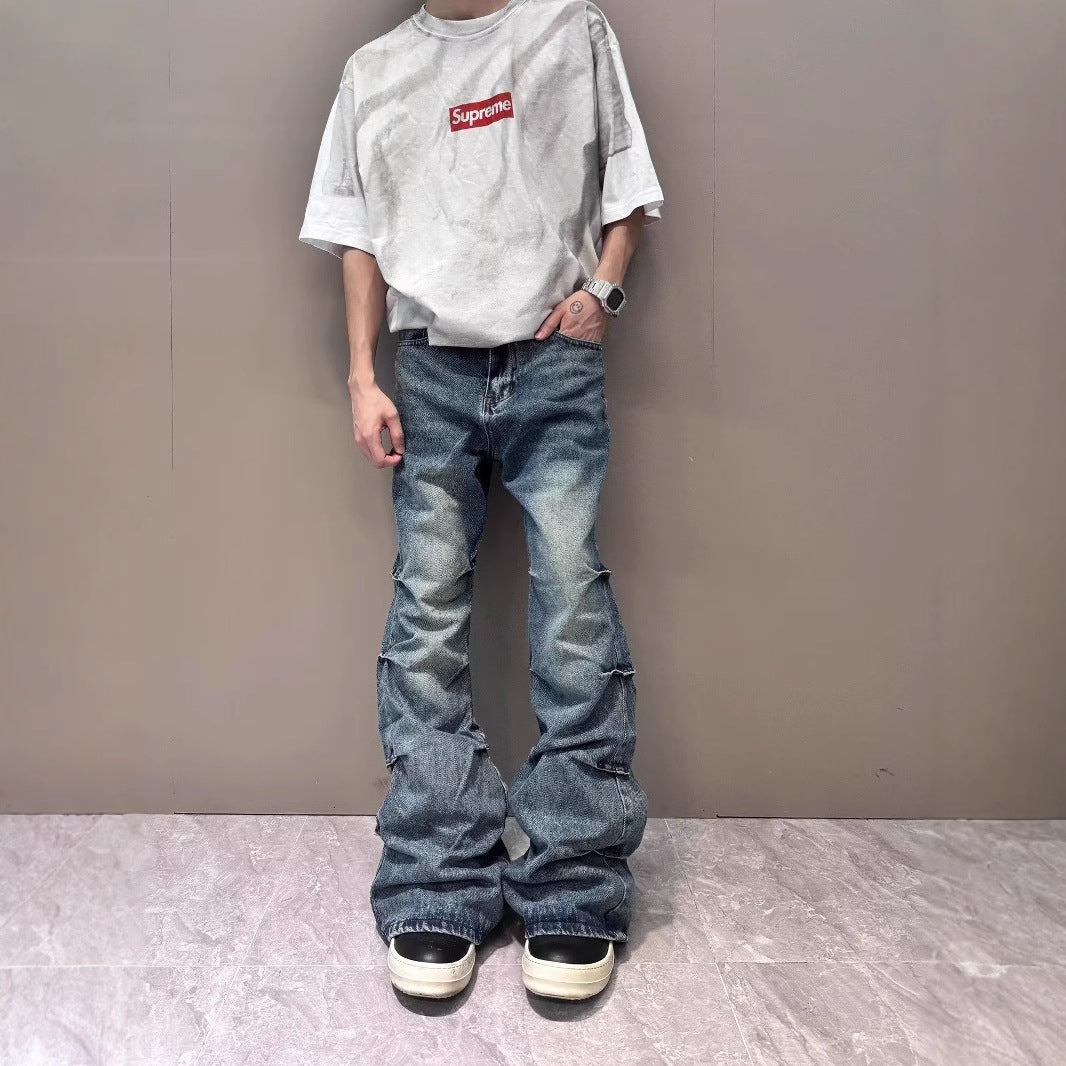 American High Street Vibe Retro Washed Pleated Skinny Jeans - Lootquake