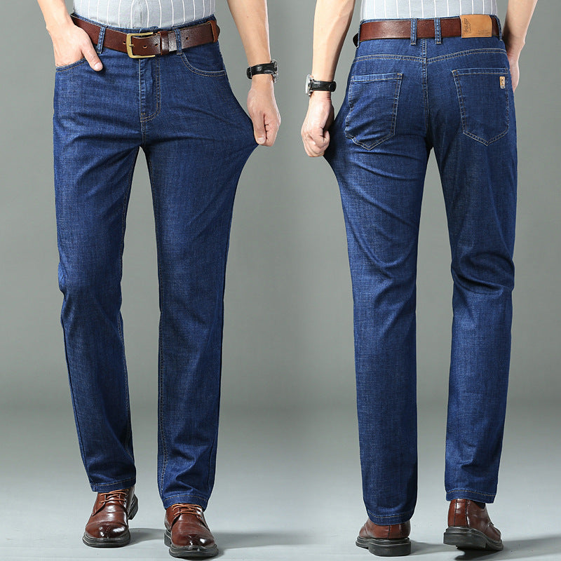 Thin Summer Cotton Elastic Ice Silk Quality Mid-high Waist Jeans - Lootquake