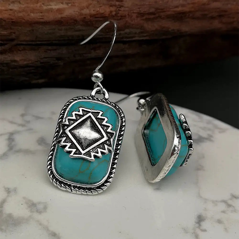 Ethnic Shield Retro Green Turquoise Earrings - Lootquake