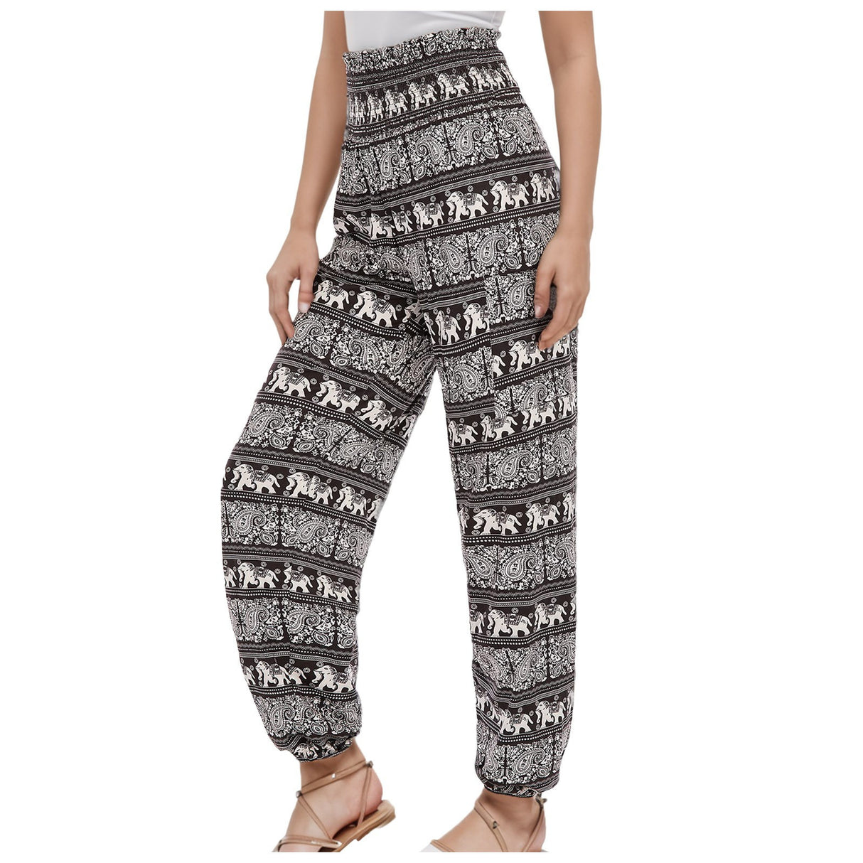 Mono informal con estampado floral digital a rayas para mujer