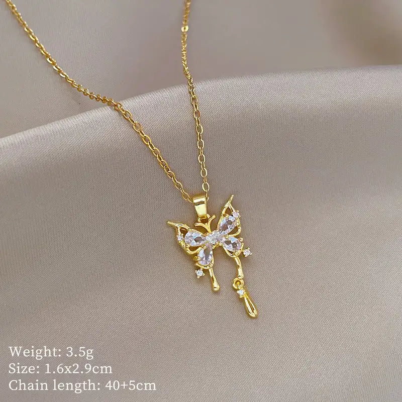 Titanium Steel Butterfly Drop Pendant Necklace Personality - Lootquake