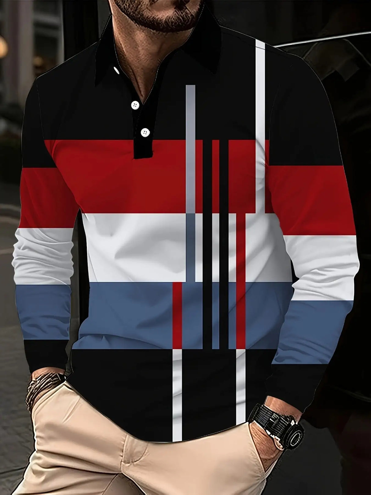 Men's Button Casual Slim Lapel 3D Printed Long Sleeve - Lootquake
