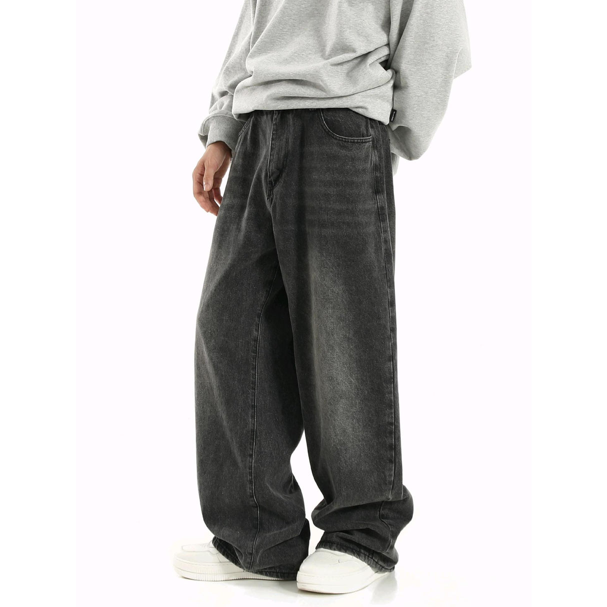 Vintage Smoky Gray Elastic Waist Jeans For Men And Women - Lootquake