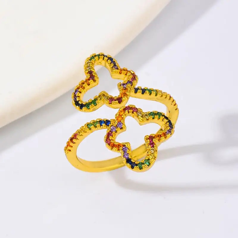 European And American Fashion And Fully-jewelled Hollow Butterfly Opening Ring Women - Lootquake