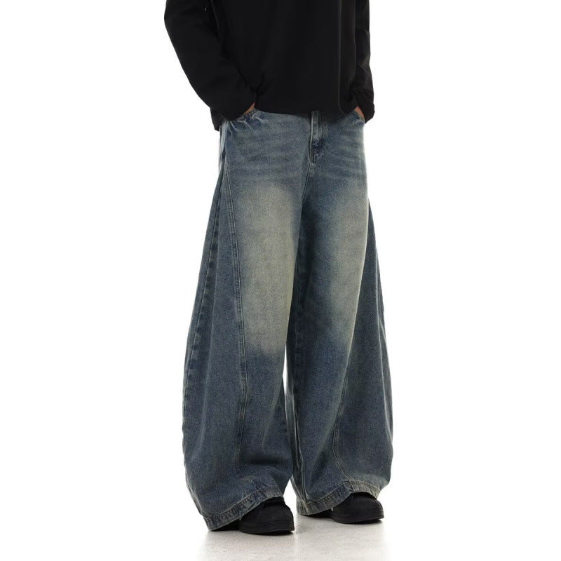 Men's American Retro Washed Design Wide Leg Loose Jeans - Lootquake