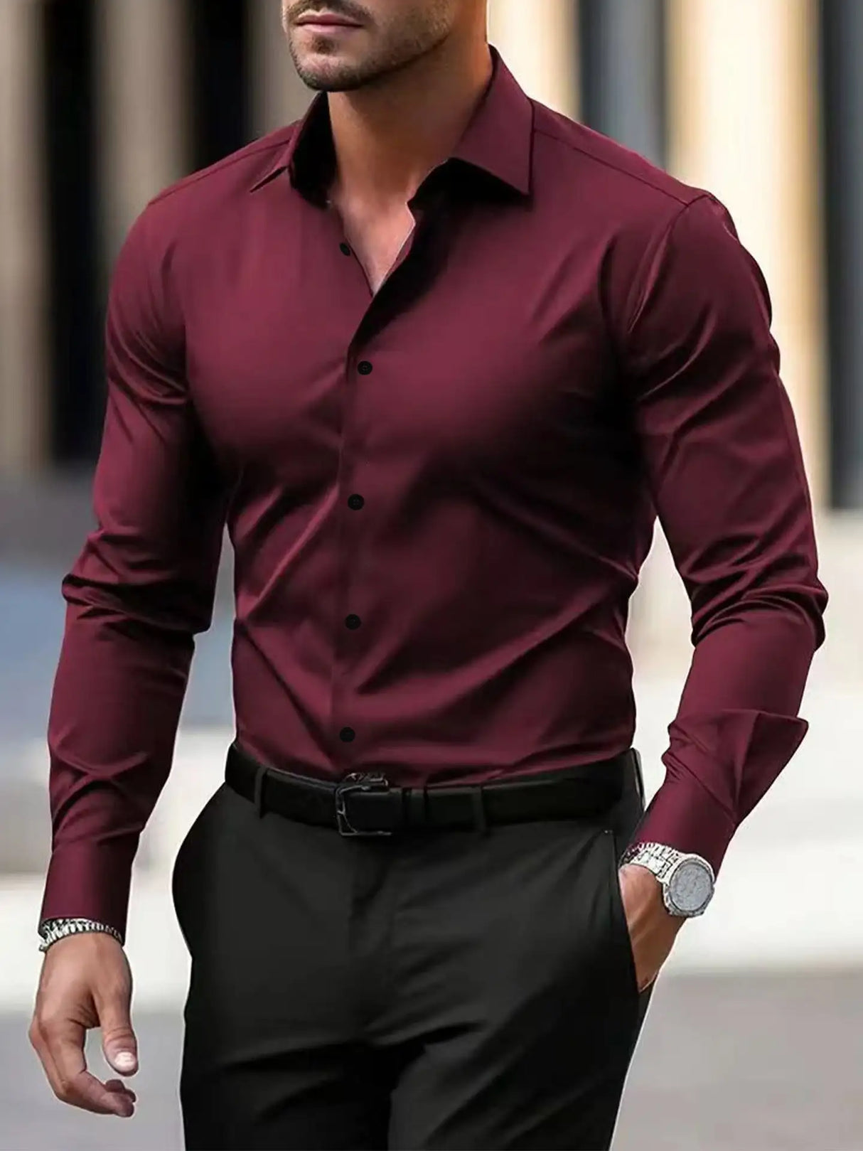 Men's Long Sleeve Business Formal Wear Slim Fit Shirt - Lootquake