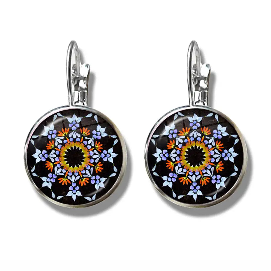Mandala Art Picture Earrings Crystal Yoga Earrings - Lootquake