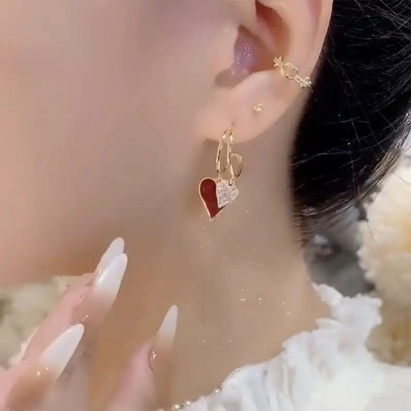 Women's Simple Temperament Red Love Heart Earrings - Lootquake