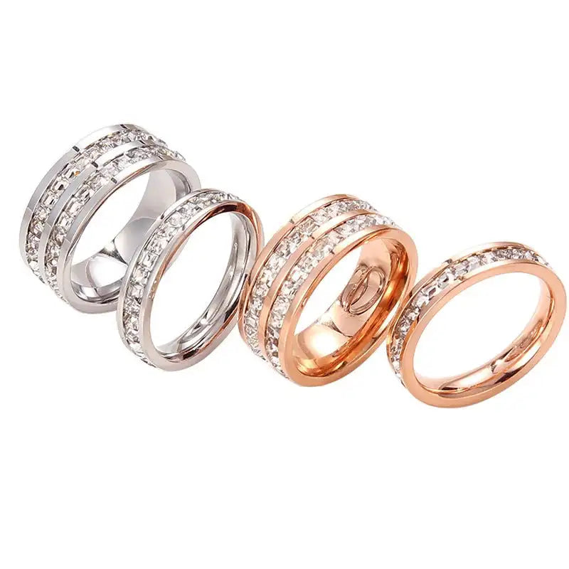 Titanium Steel Couple Single And Double Row Diamond Ring - Lootquake