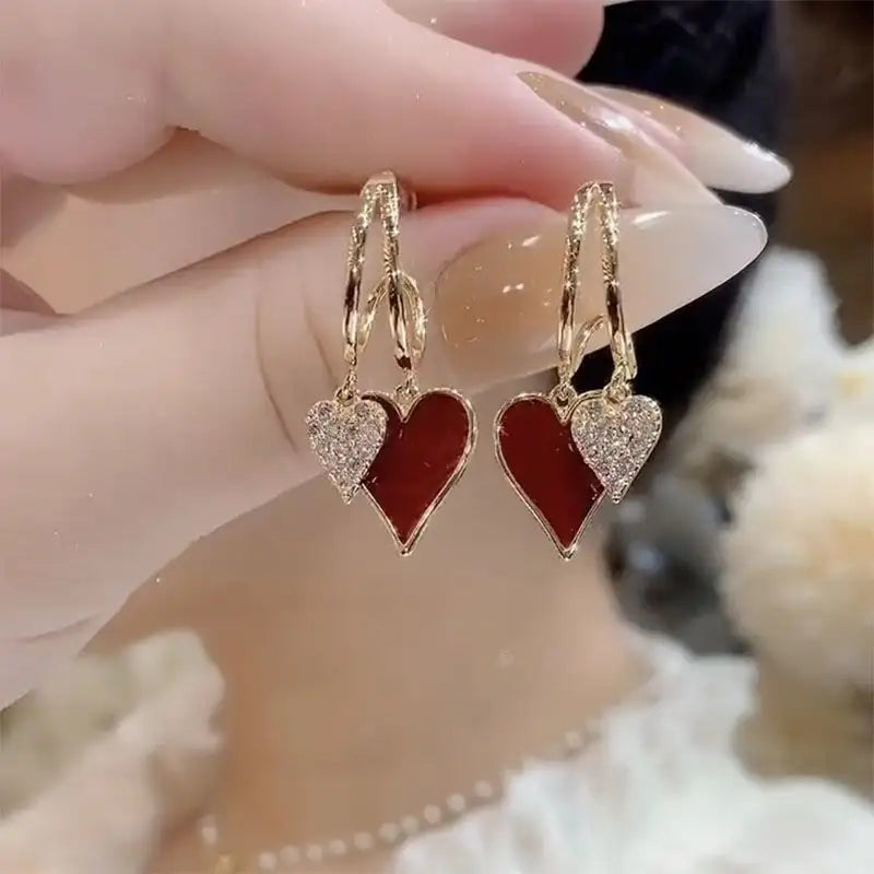 Women's Simple Temperament Red Love Heart Earrings - Lootquake