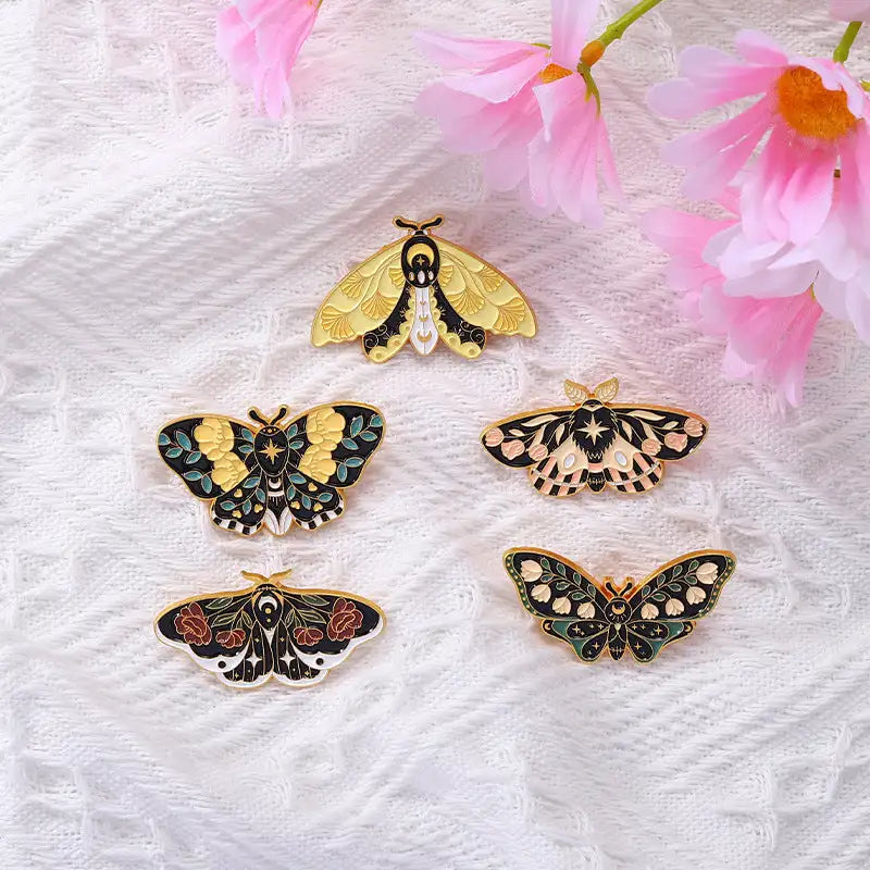 Cartoon Cute Moth Butterfly Insect Golden M Badge Biology Subject Student Bag Ornament Brooch Accessories - Lootquake