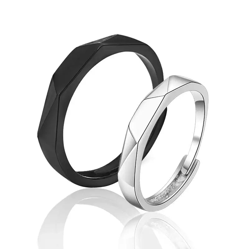 Black And White Diamond Couple Rings Argent Pur Pairs - Lootquake