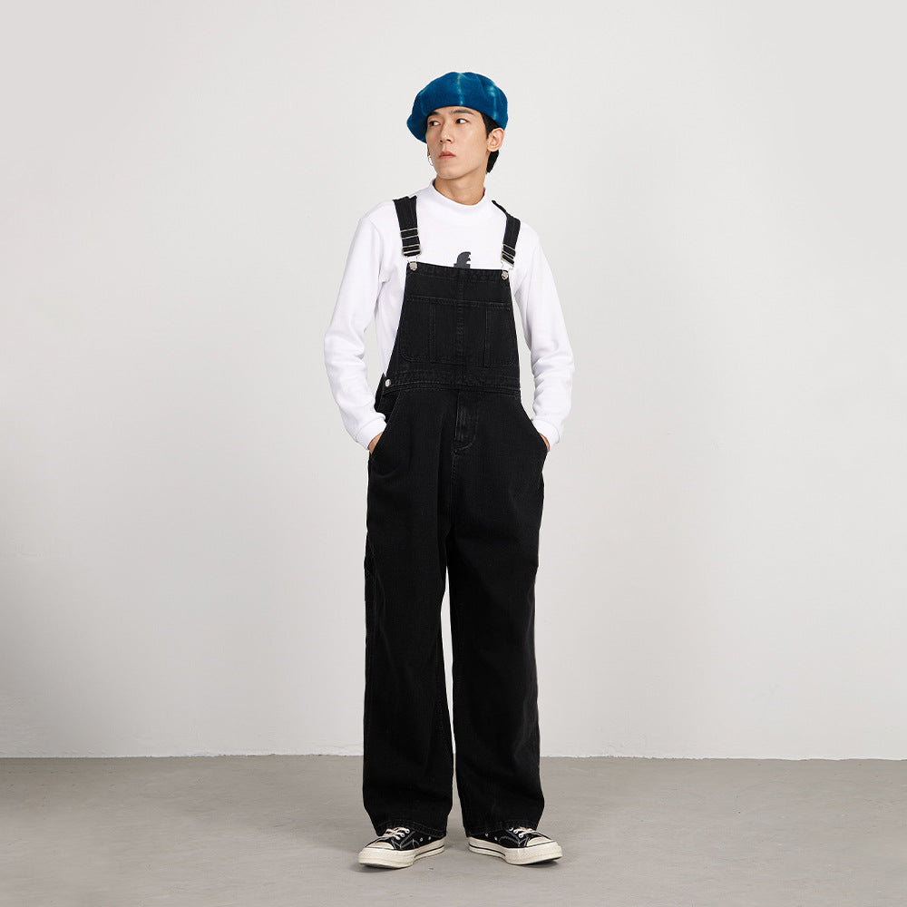 Men's Japanese-style Retro Casual Straight-leg Working Bib Top Pants - Lootquake