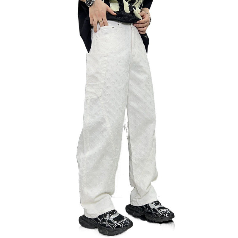 Loose Straight Washed Denim Large Pocket Pants Trendy - Lootquake