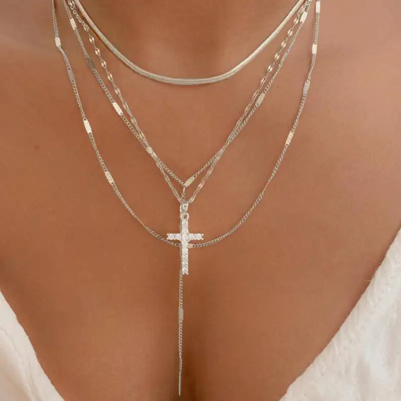 Fashion Special-interest Vintage Cross Pendant Clavicle Chain Multi-layer - Lootquake