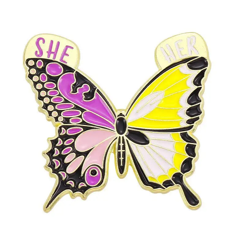 Cartoon Cute Moth Butterfly Insect Golden M Badge Biology Subject Student Bag Ornament Brooch Accessories - Lootquake