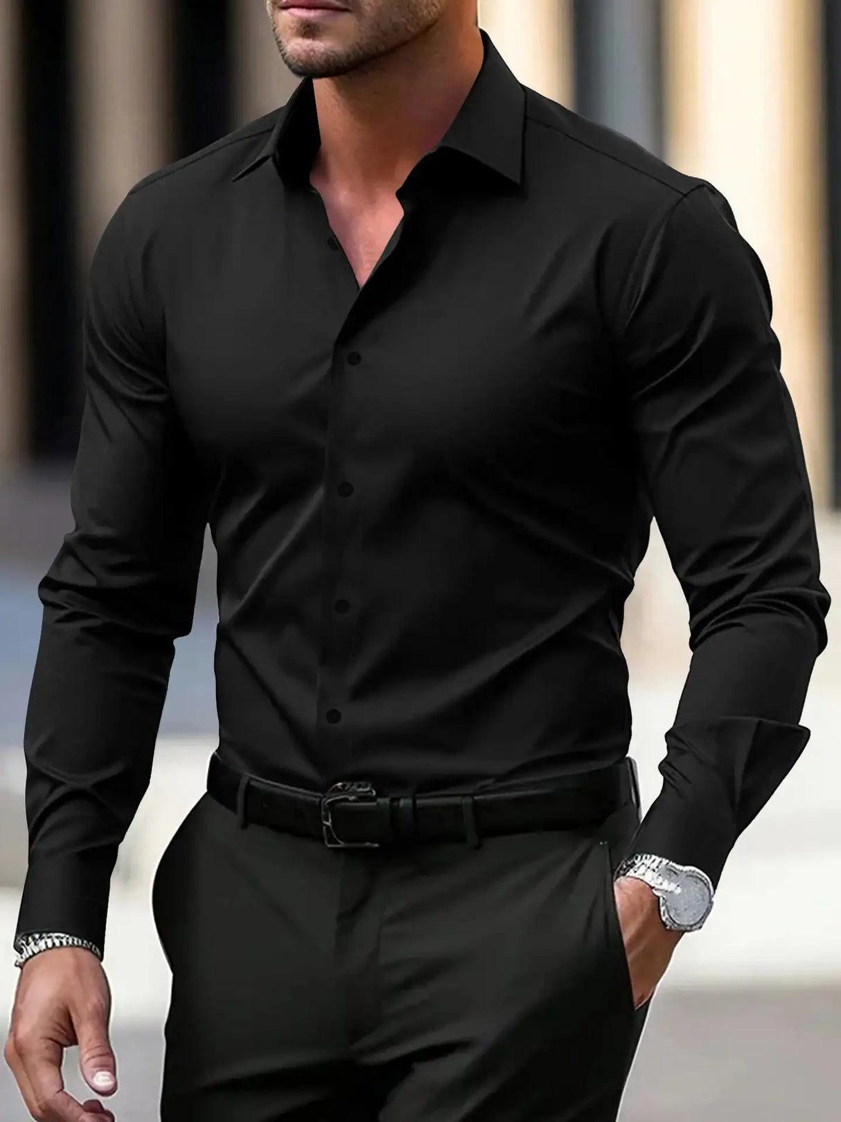 Men's Long Sleeve Business Formal Wear Slim Fit Shirt - Lootquake