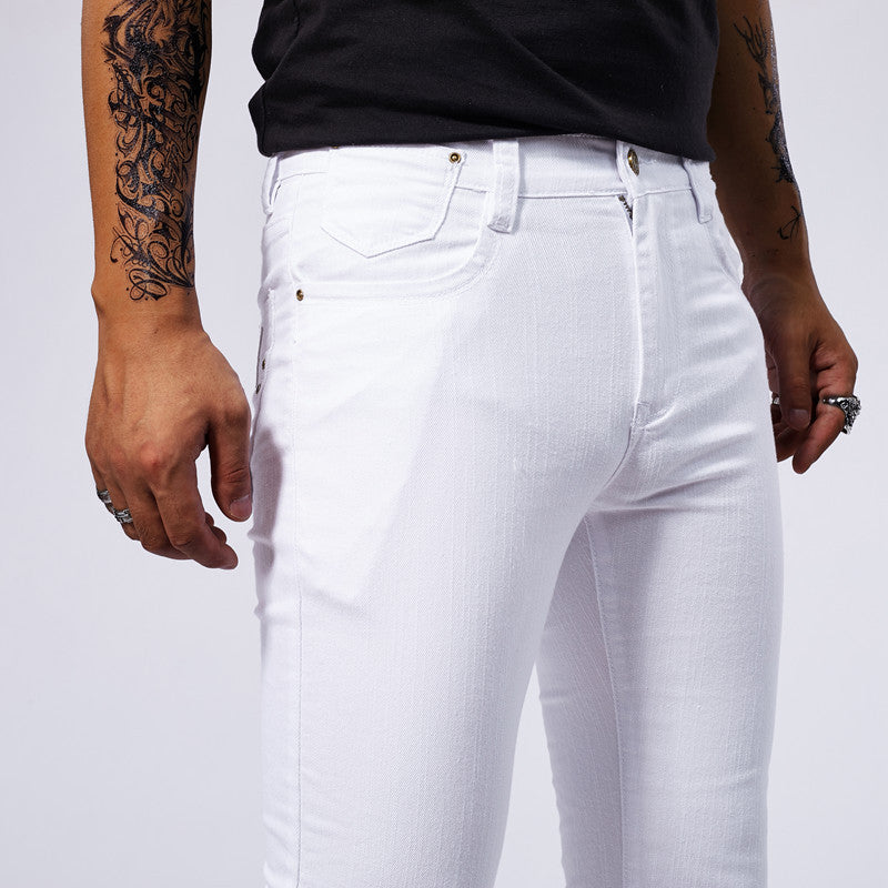 Men's European And American-style White Stretch Skinny Jeans - Lootquake