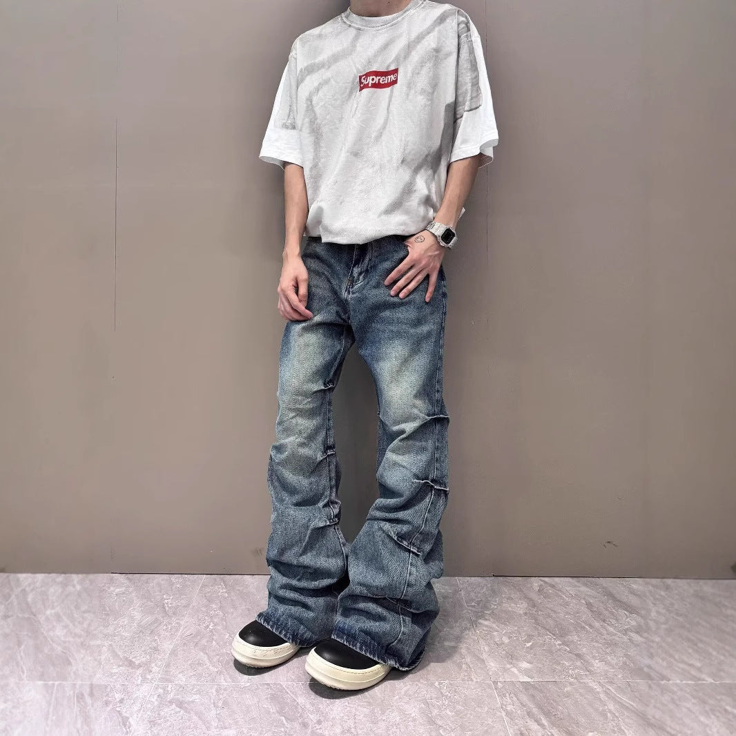 American High Street Vibe Retro Washed Pleated Skinny Jeans - Lootquake