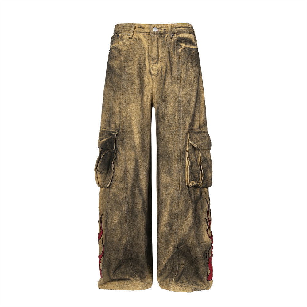 Waste Soil Wind Tie-dyed Old Dirty Cargo Jeans Men - Lootquake