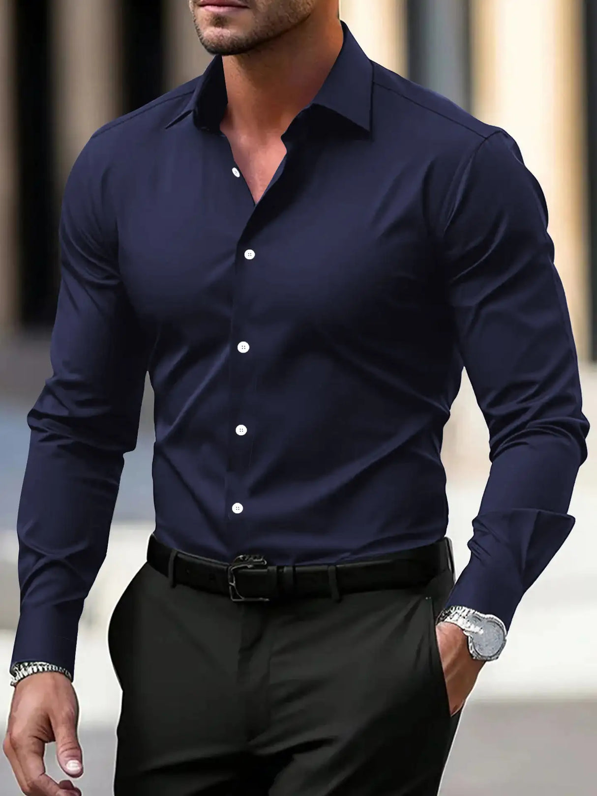 Men's Long Sleeve Business Formal Wear Slim Fit Shirt - Lootquake