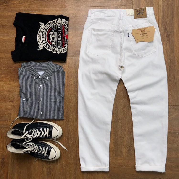 New Straight Men's Casual White Jeans - Lootquake