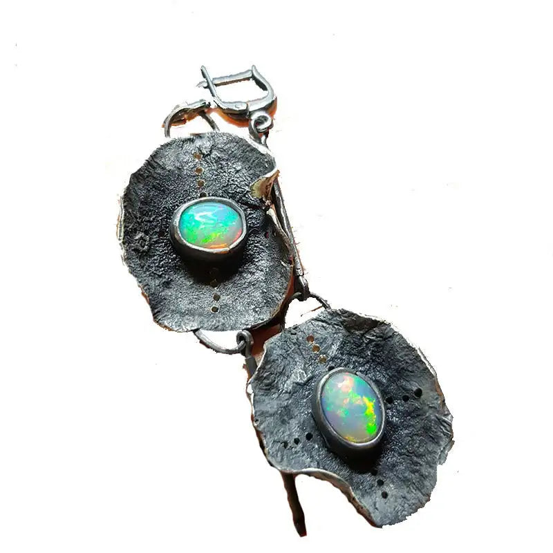 Antique Metal Inlaid Opal Earrings - Lootquake