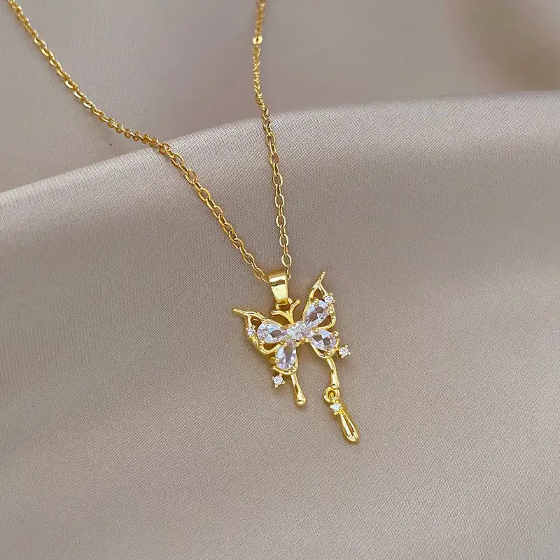 Titanium Steel Butterfly Drop Pendant Necklace Personality - Lootquake