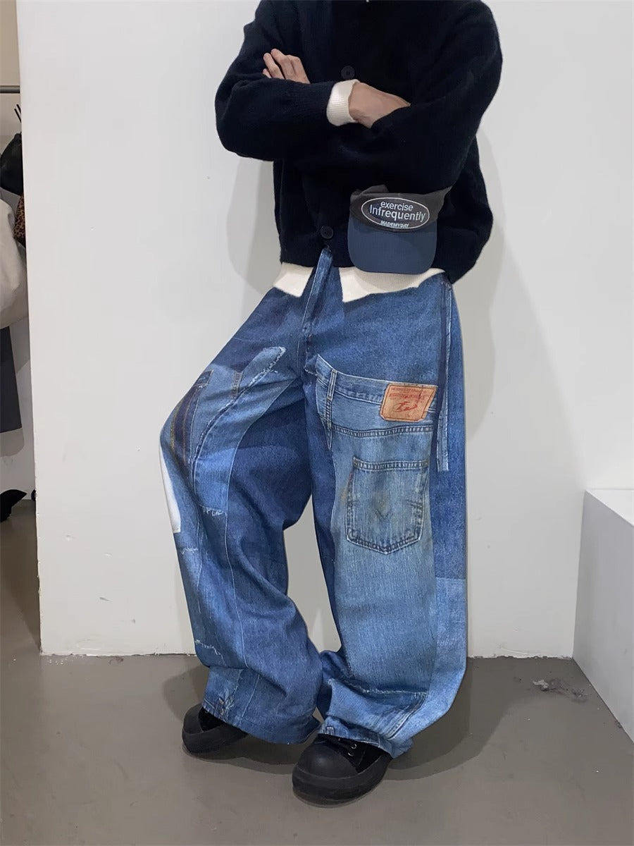 American Retro Independent Design Loose Straight Jeans Men - Lootquake