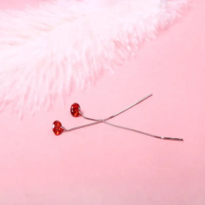 S925 Silver Crystal Zircon Earrings Love Red Diamond - Lootquake