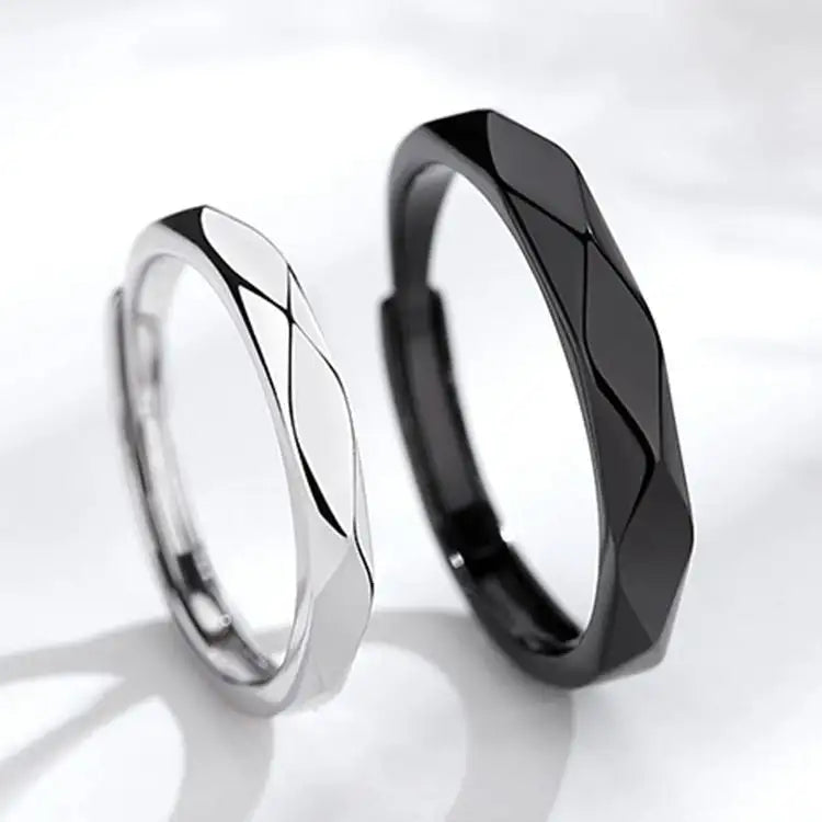 Black And White Diamond Couple Rings Argent Pur Pairs - Lootquake