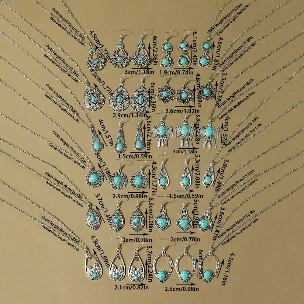 Fashion Turquoise Long Pendant Ear Rings Suit - Lootquake