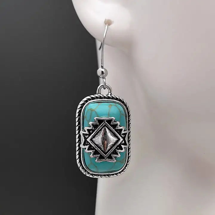 Ethnic Shield Retro Green Turquoise Earrings - Lootquake