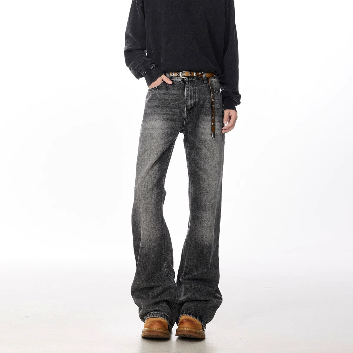 Retro Straight Leisure Washed-out Smoky Gray Jeans - Lootquake