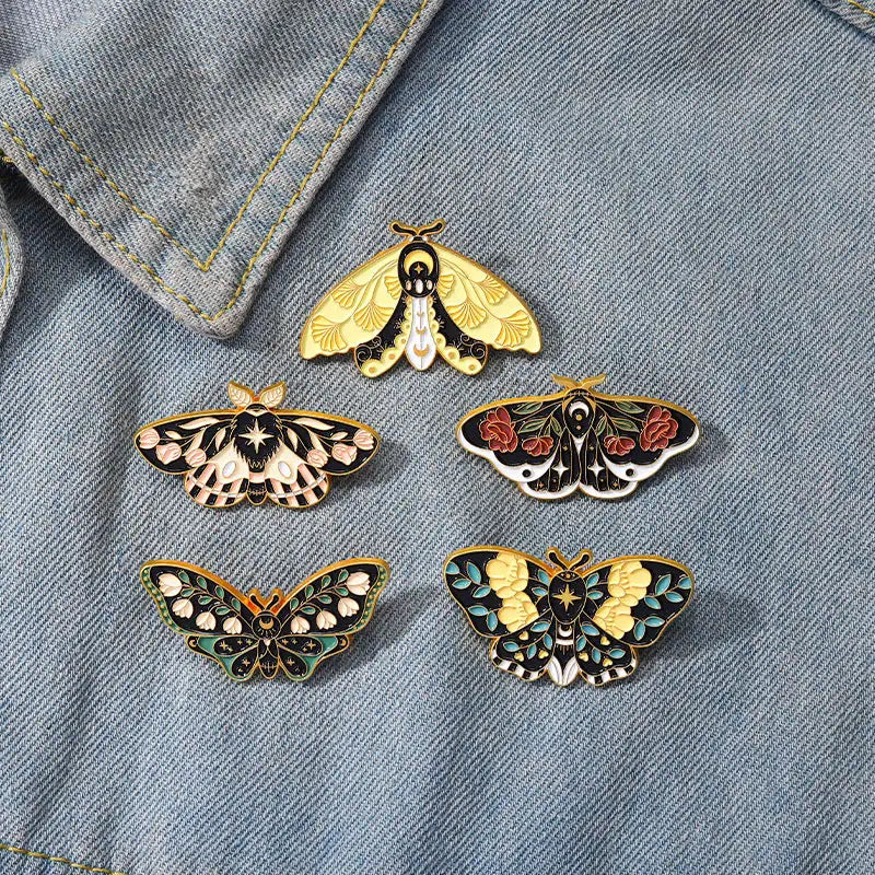 Cartoon Cute Moth Butterfly Insect Golden M Badge Biology Subject Student Bag Ornament Brooch Accessories - Lootquake