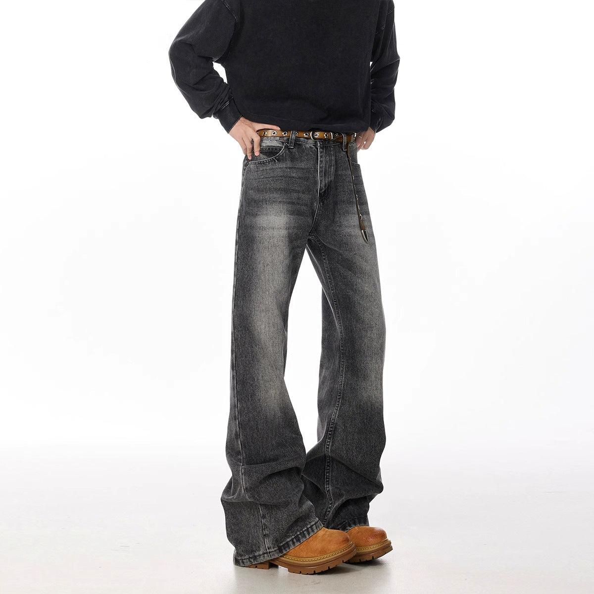 Retro Straight Leisure Washed-out Smoky Gray Jeans - Lootquake