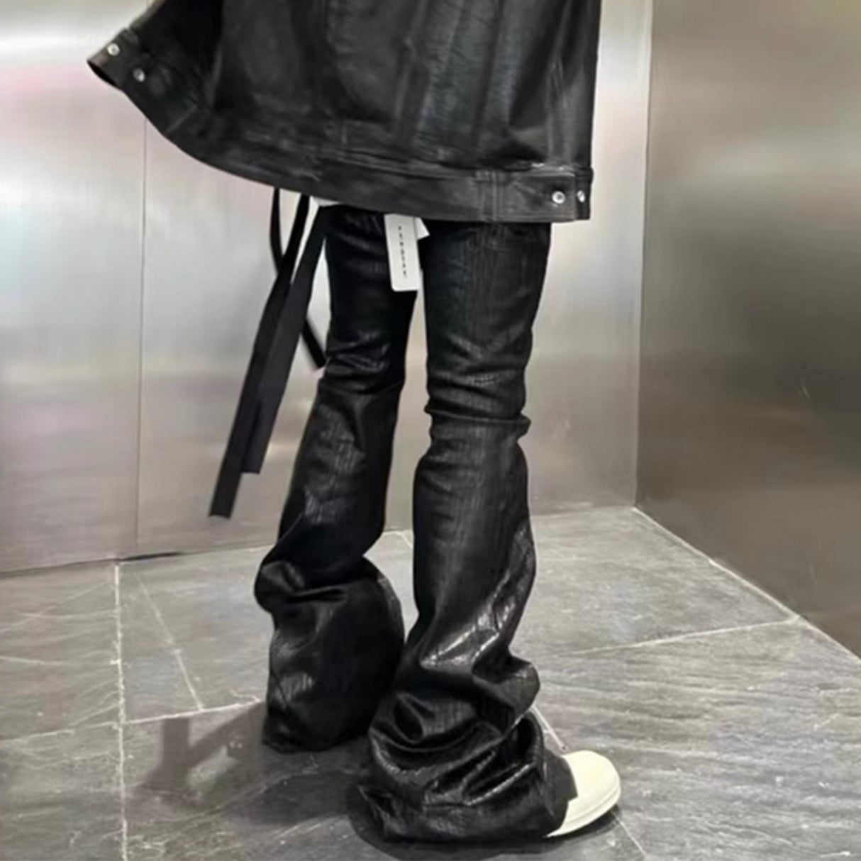 Men's Women's Coated Stretch Flared Jeans - Lootquake